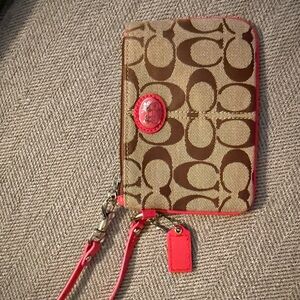 Coach Brown and Pink Signature Wristlet